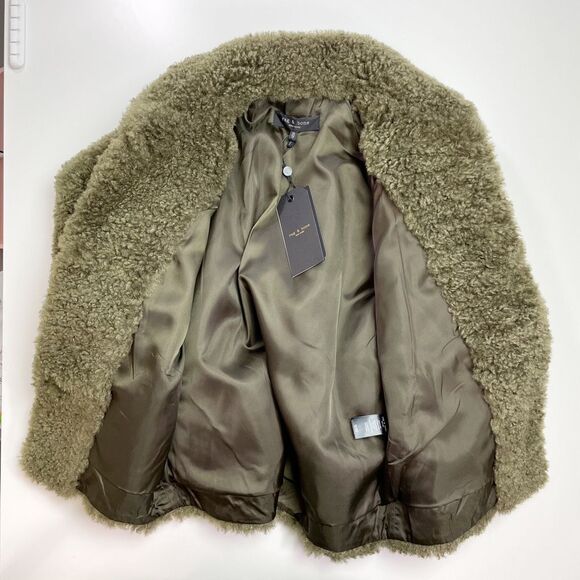Rag & Bone Hesper Faux Fur Shearling Coat Button Front Army Green XS NWT - Picture 6 of 8